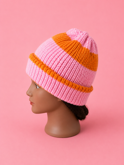 Pink and Orange Stripped Beanie