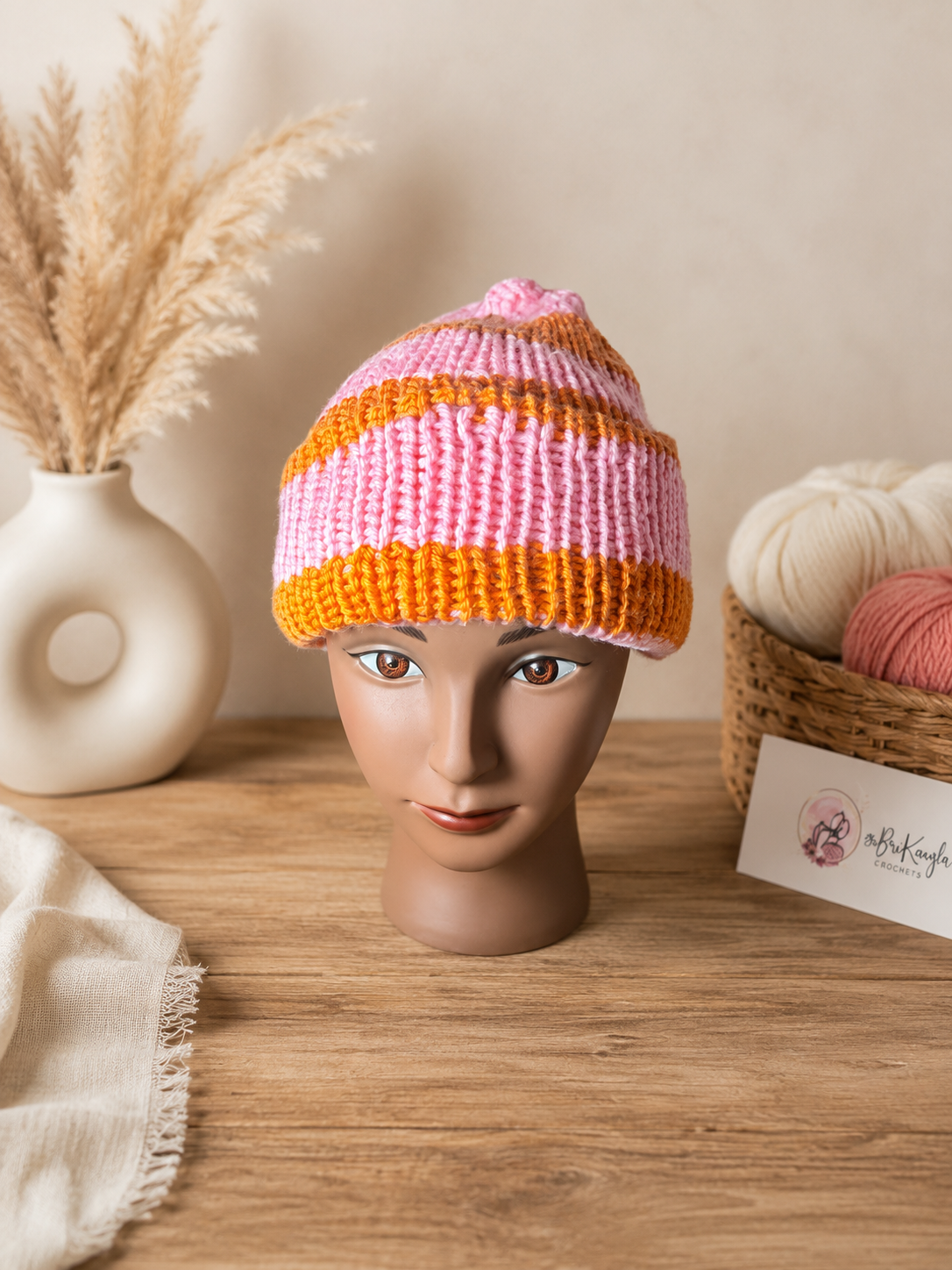 Pink and Orange Stripped Beanie